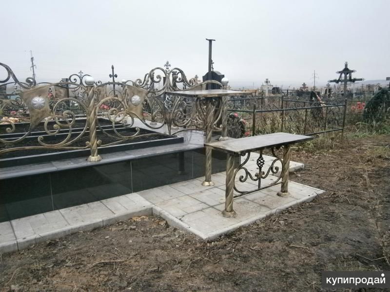 Лавочка (скамейка) кованая, столик кованый для кладбища в Барнауле