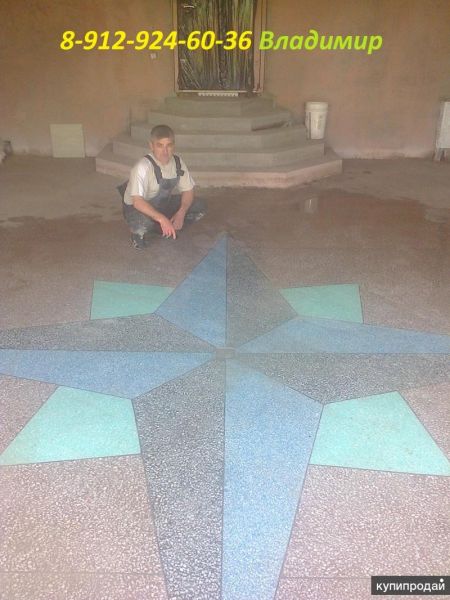 Пол бетонно-мозаичный в Тюмени, пол из мраморной крошки, стяжка, налив в Тюмени