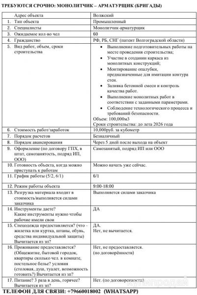 Ищем монолитчик – арматурщики в Волжском
